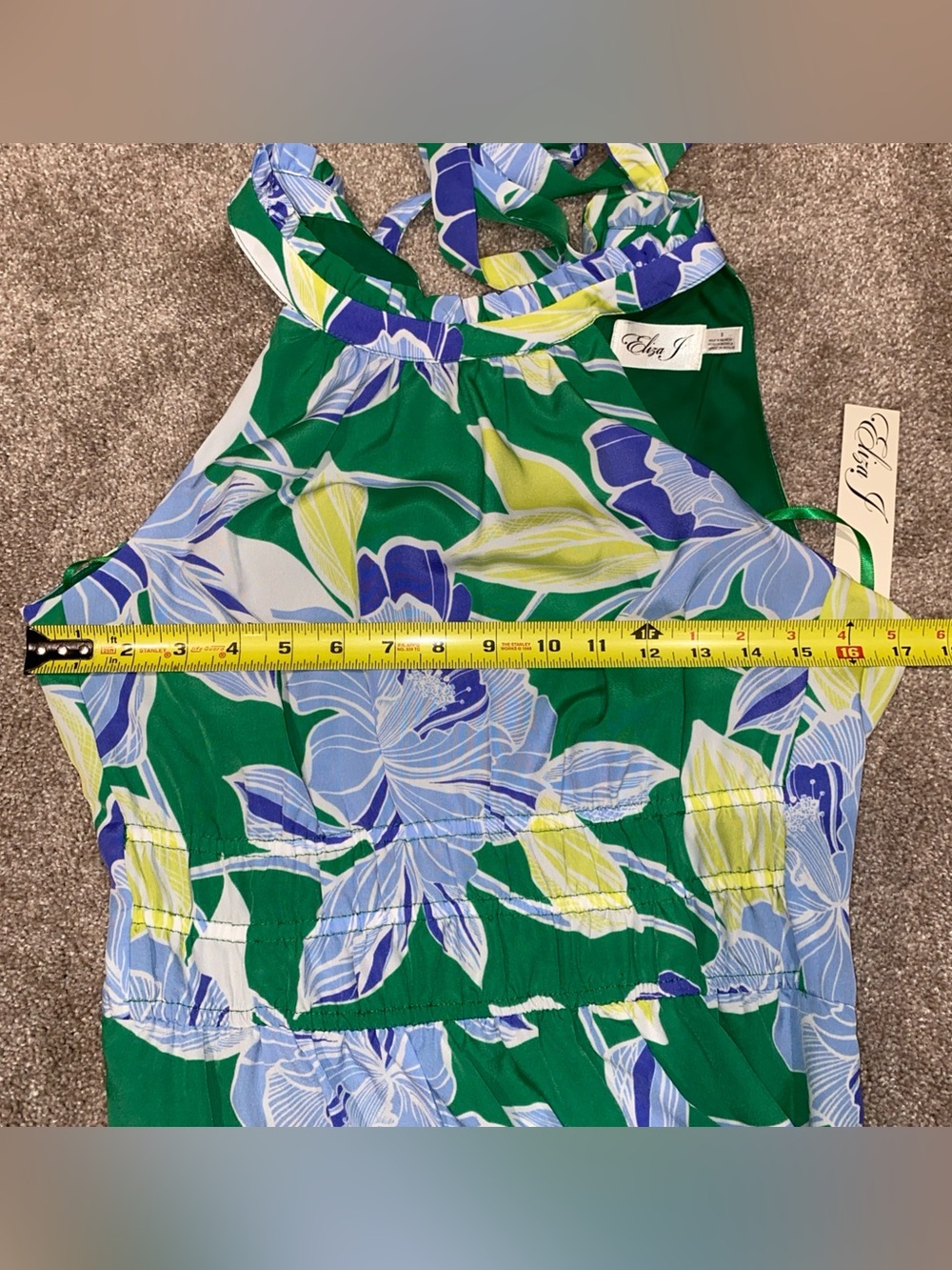 Eliza J Halter Tiered Midi Dress Green Blue Floral Print Size 8 NWT MSRP $158 - Picture 8 of 10
